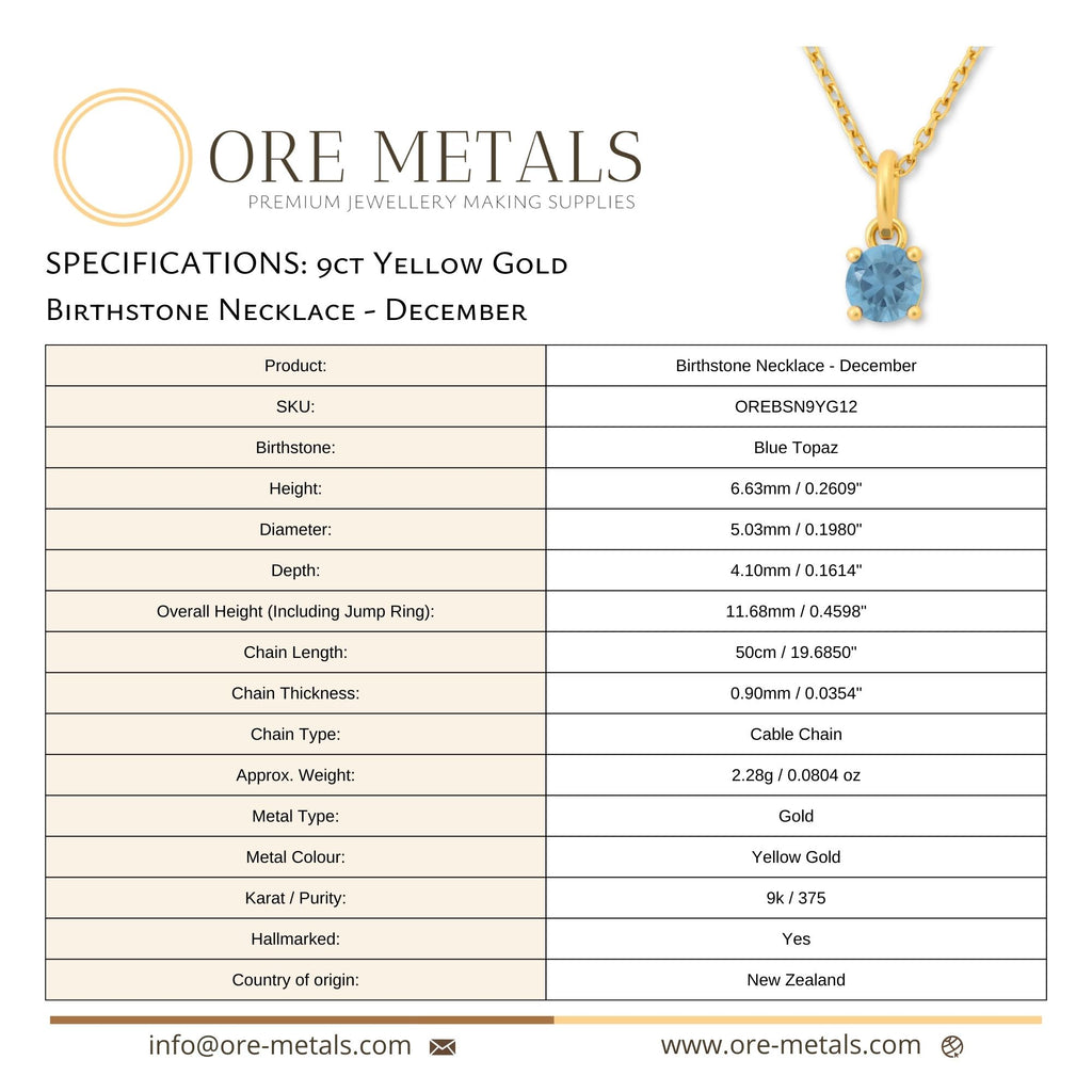 9ct Yellow Gold | Blue Topaz - December Birthstone Necklace