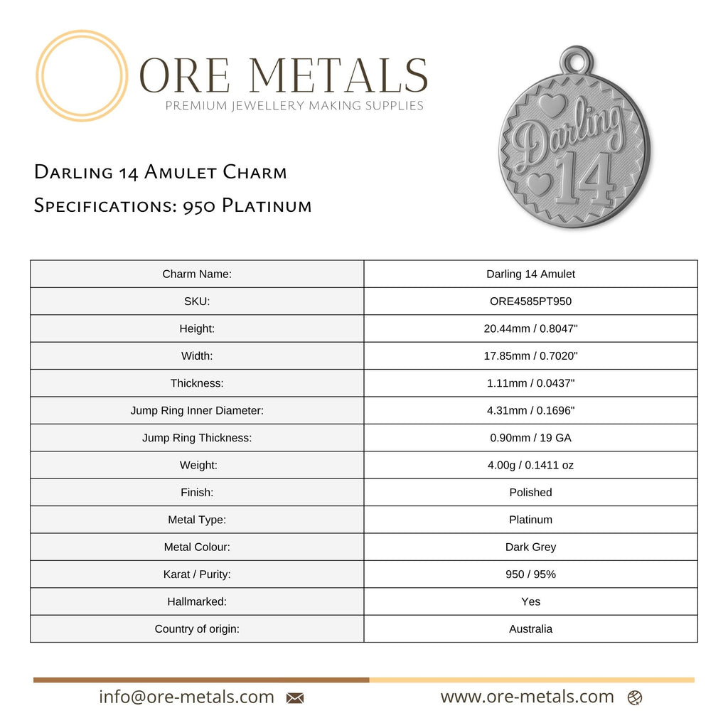 950 Platinum - Darling 14 Amulet Charm