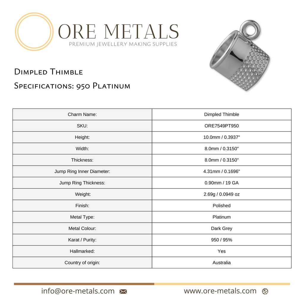 950 Platinum - Dimpled Thimble Charm