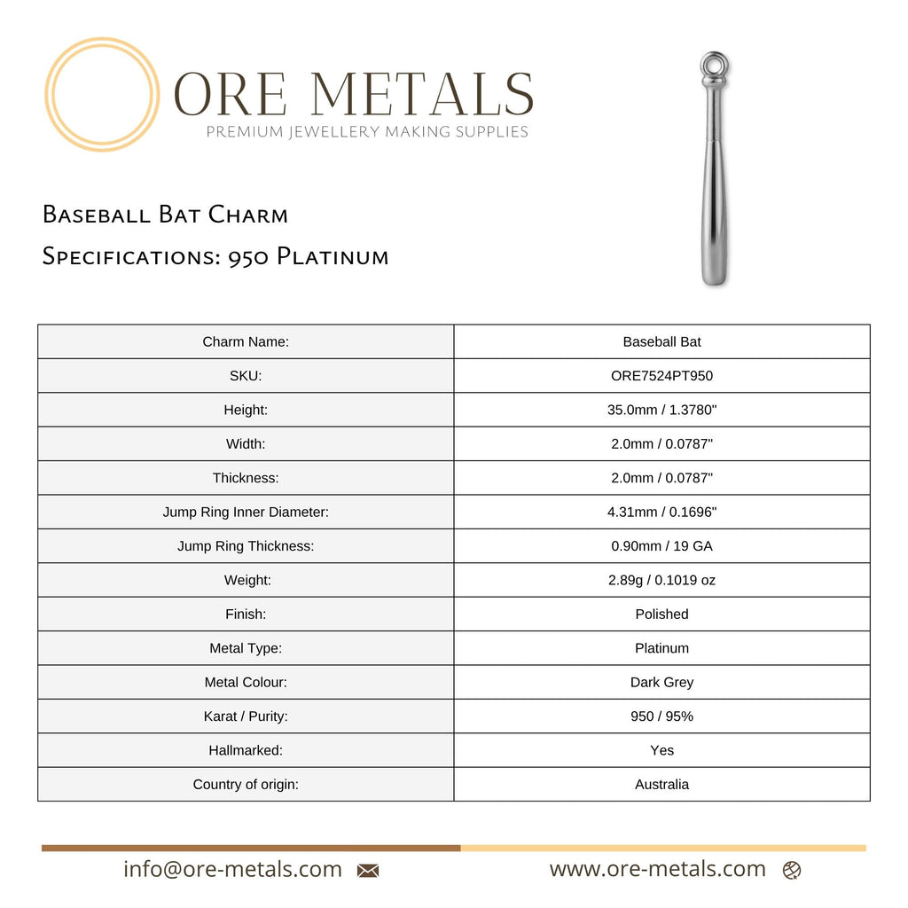 950 Platinum - Baseball Bat Charm