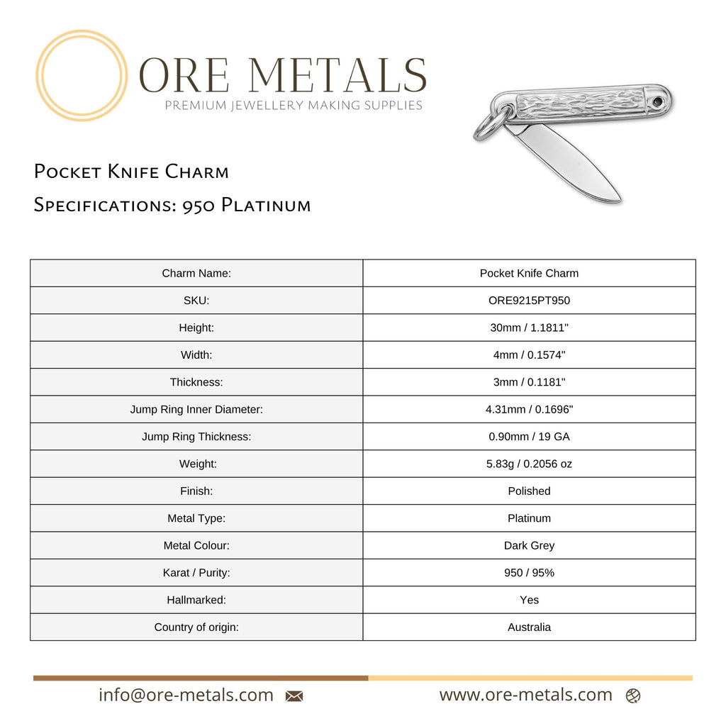 950 Platinum - Folding Pocket Knife Charm