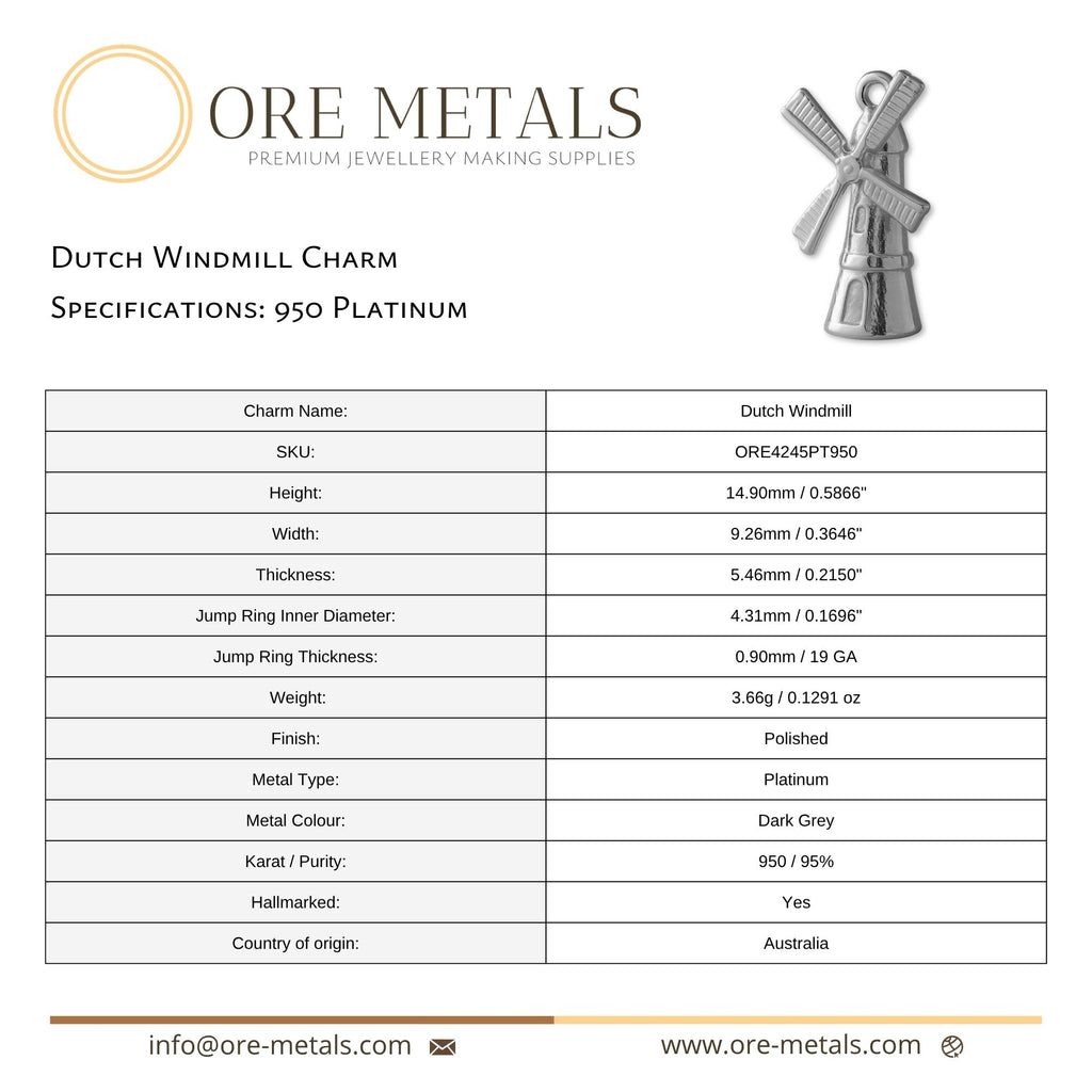 950 Platinum - Dutch Windmill Charm