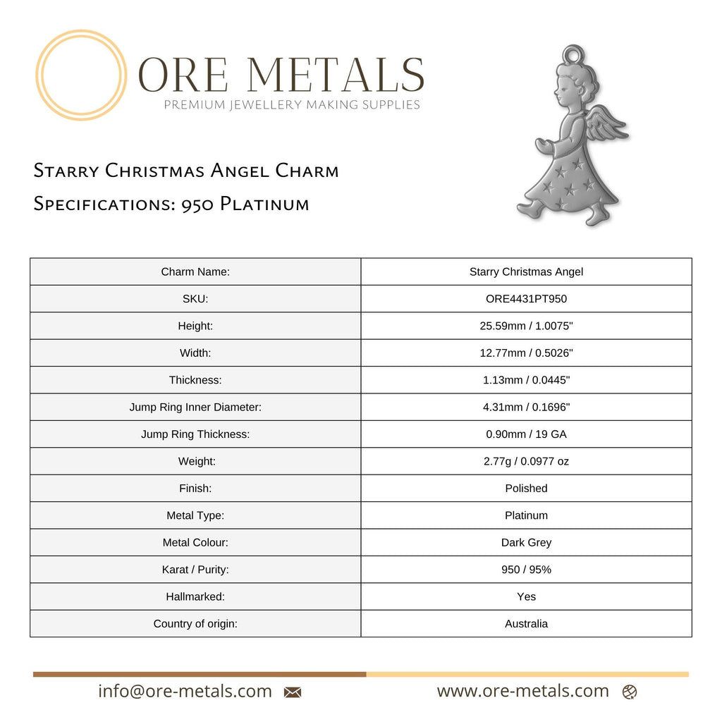 950 Platinum - Starry Christmas Angel Charm