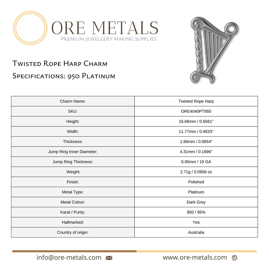 950 Platinum - Twisted Rope Harp Charm