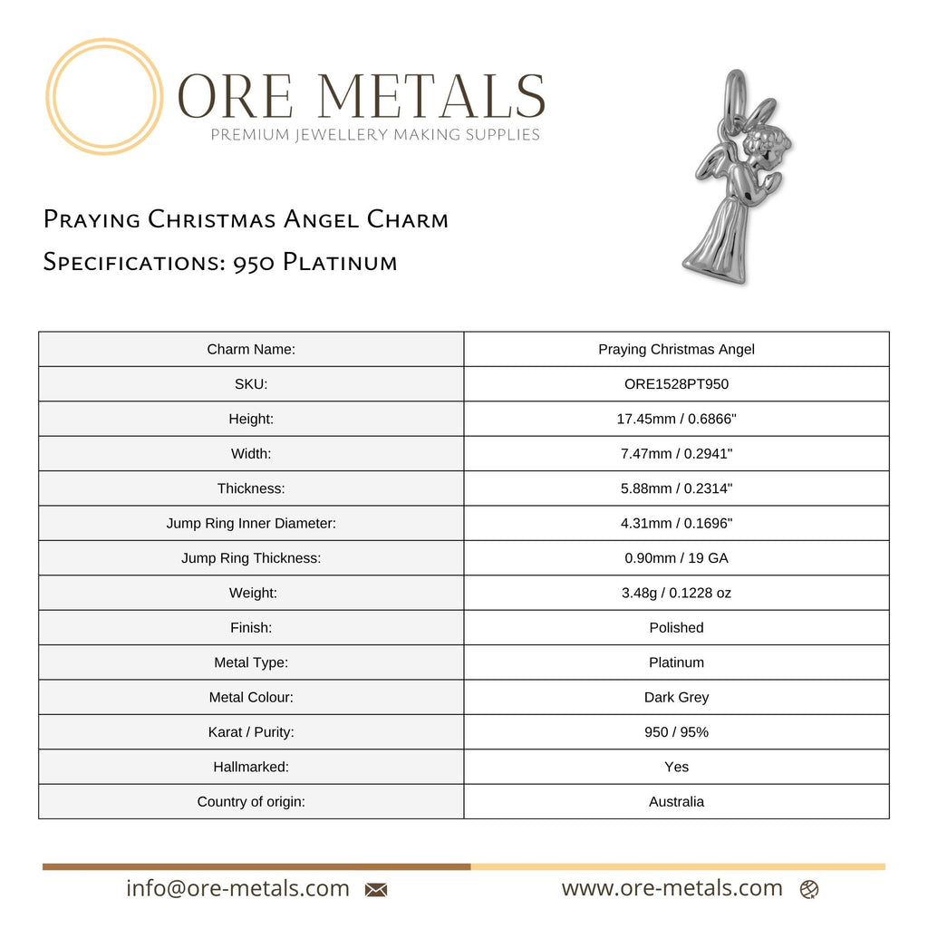 950 Platinum - Praying Christmas Angel Charm