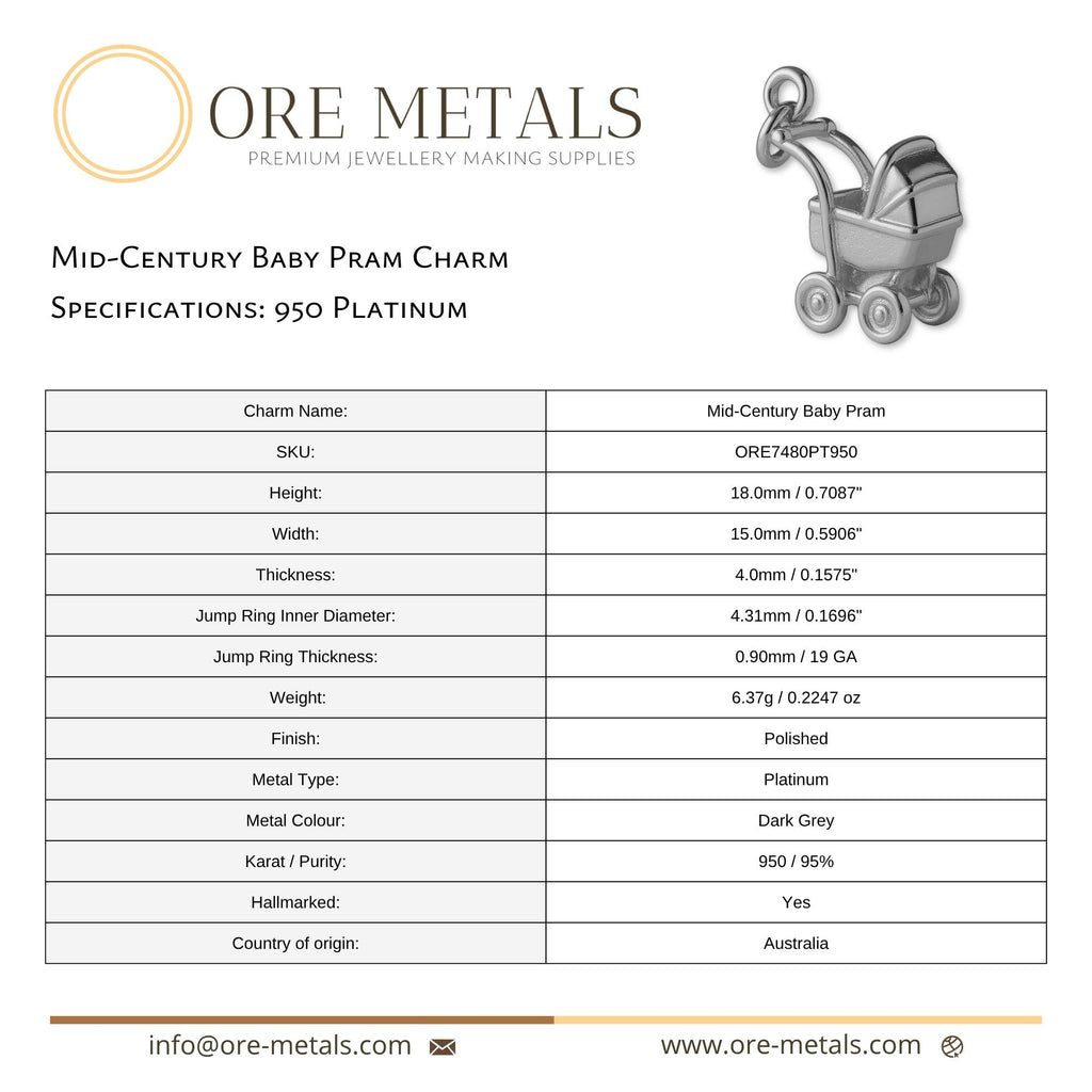 950 Platinum - Mid–Century Baby Pram Charm