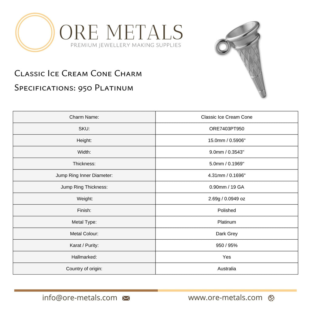 950 Platinum - Classic Ice Cream Cone Charm