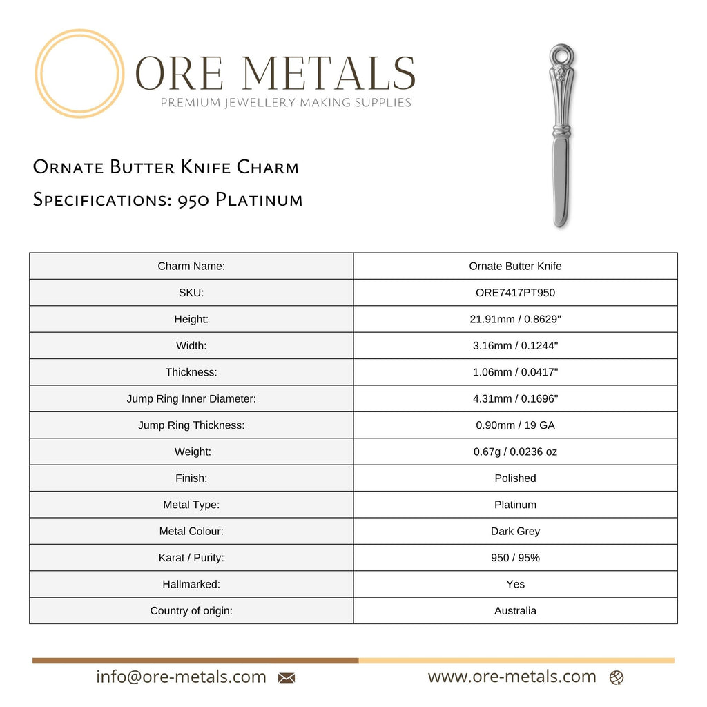 950 Platinum - Ornate Butter Knife Charm