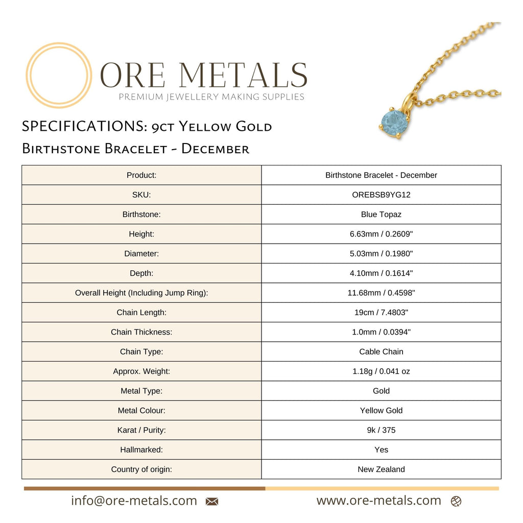 9ct Yellow Gold | Blue Topaz - December Birthstone Bracelet