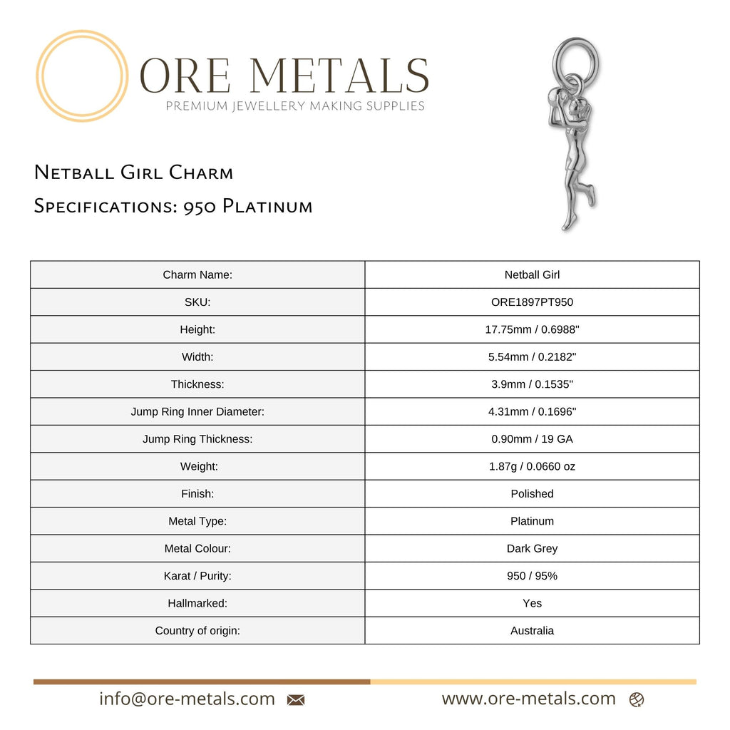 950 Platinum - Netball Girl Charm