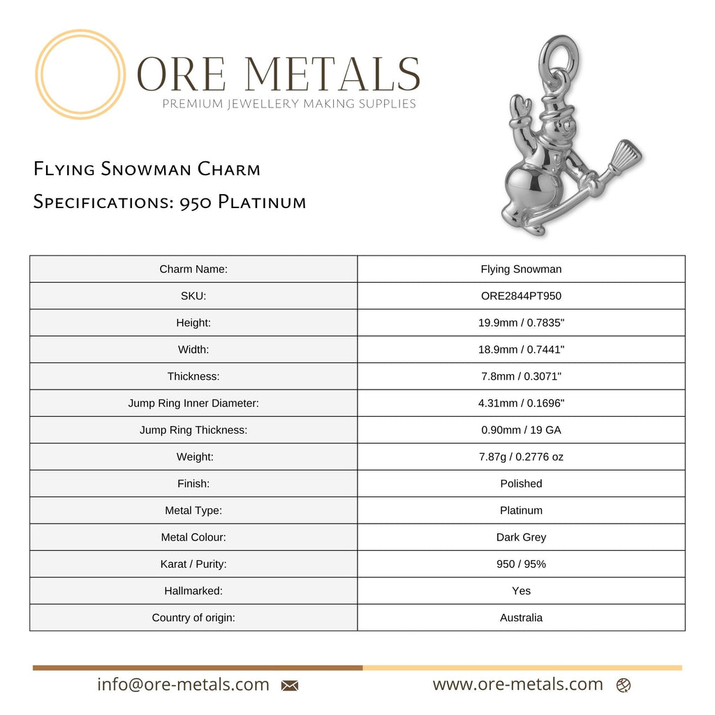 950 Platinum - Flying Snowman Charm