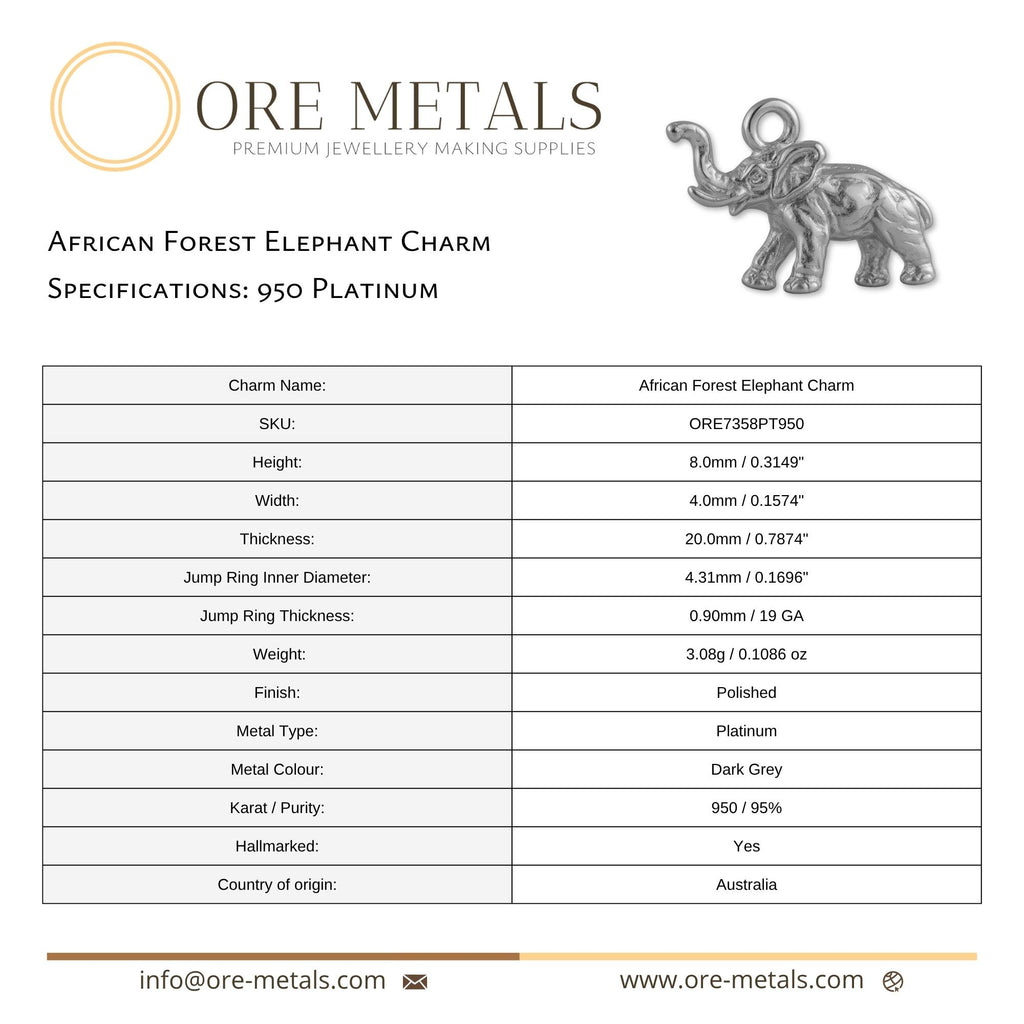 950 Platinum - African Forest Elephant Charm