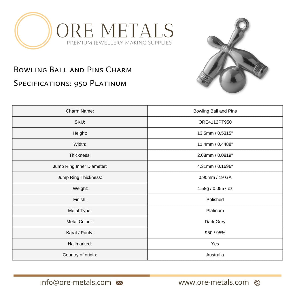 950 Platinum - Bowling Ball and Pins Charm