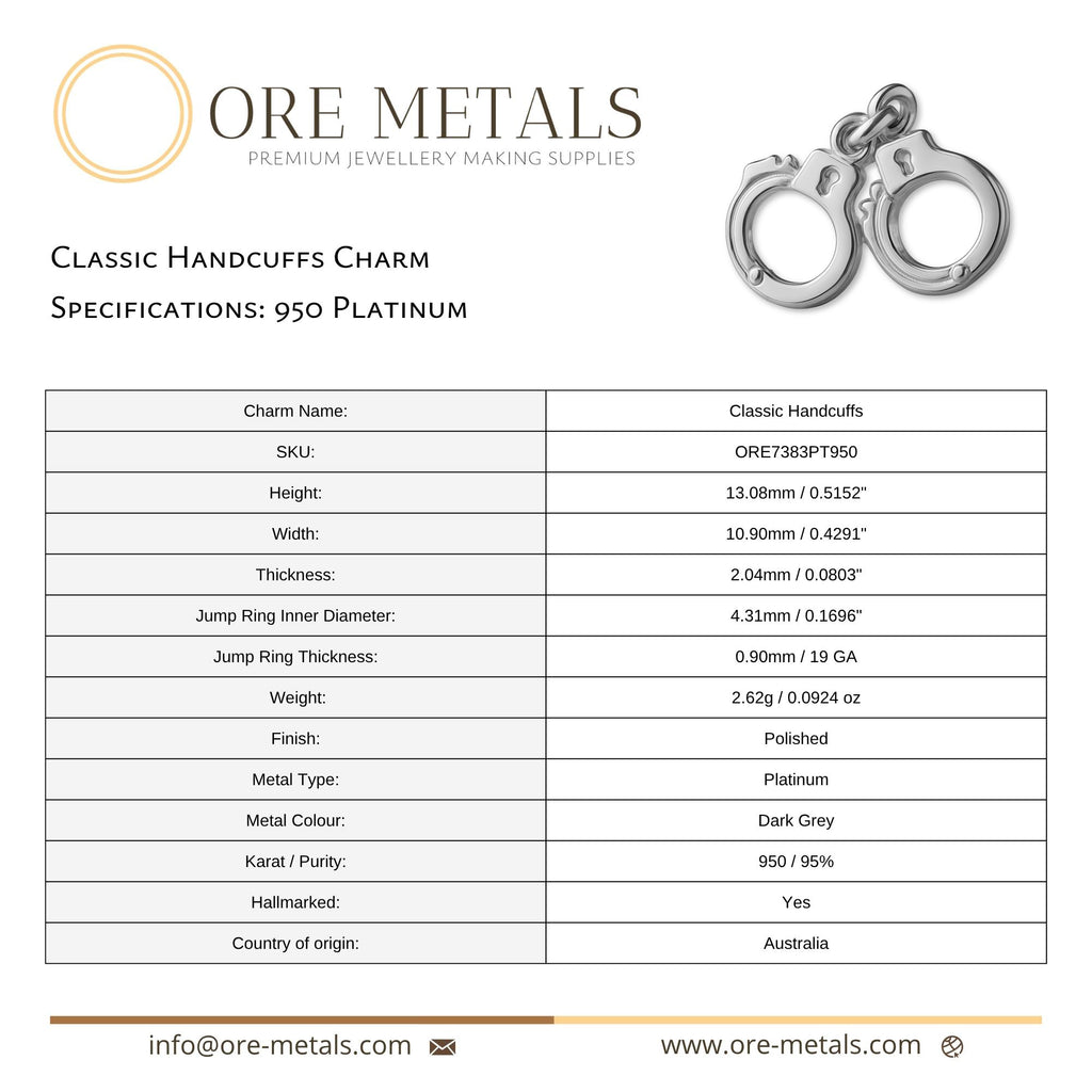 950 Platinum - Classic Handcuffs Charm