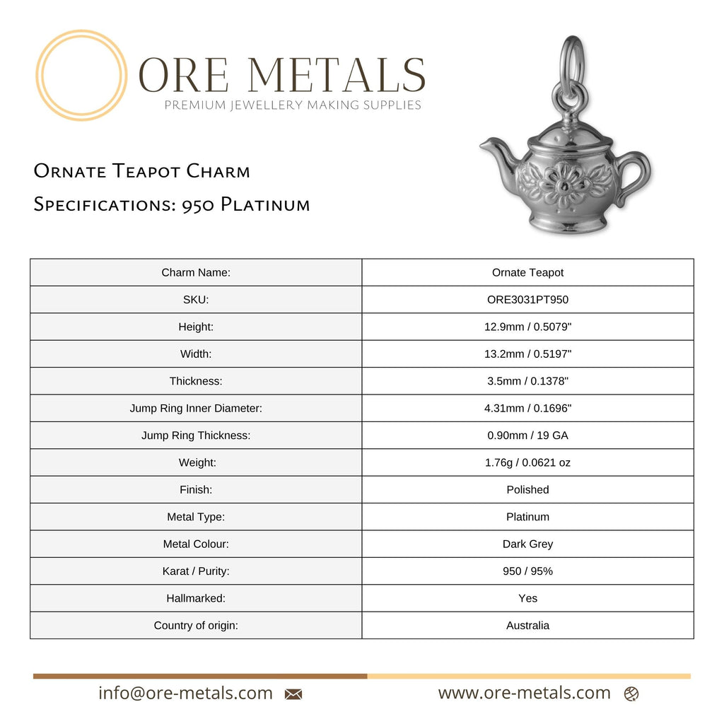 950 Platinum - Ornate Teapot Charm