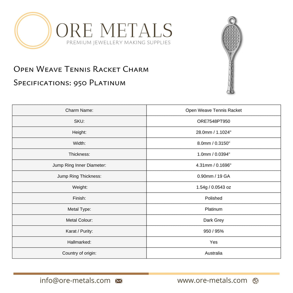 950 Platinum - Open Weave Tennis Racket Charm