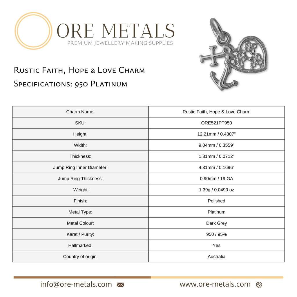 950 Platinum - Rustic Faith, Hope & Love Charm