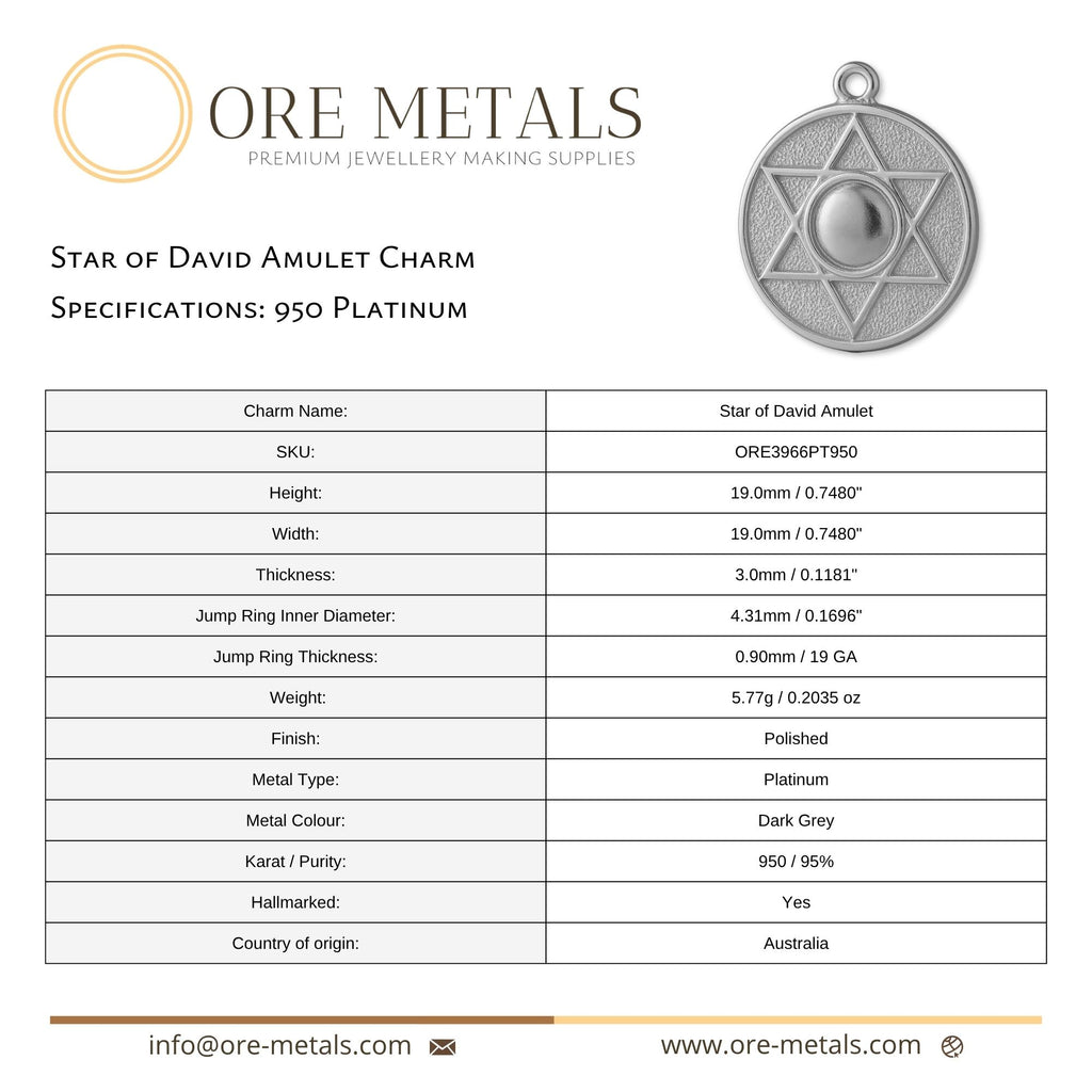950 Platinum - Star of David Amulet Charm