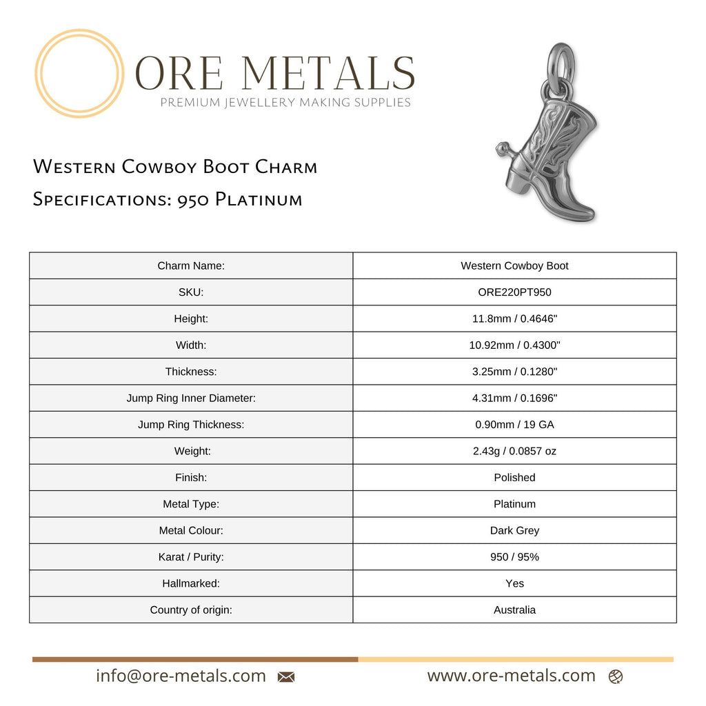 950 Platinum - Western Cowboy Boot Charm