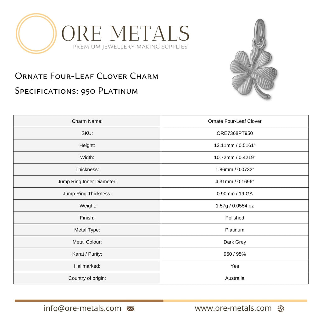 950 Platinum - Ornate Four-Leaf Clover Charm