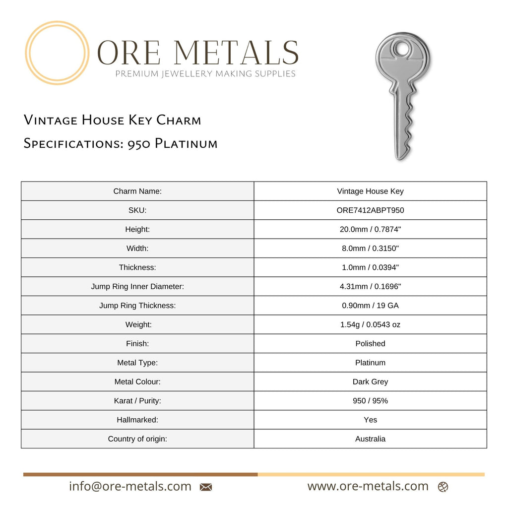 950 Platinum - Vintage House Key Charm