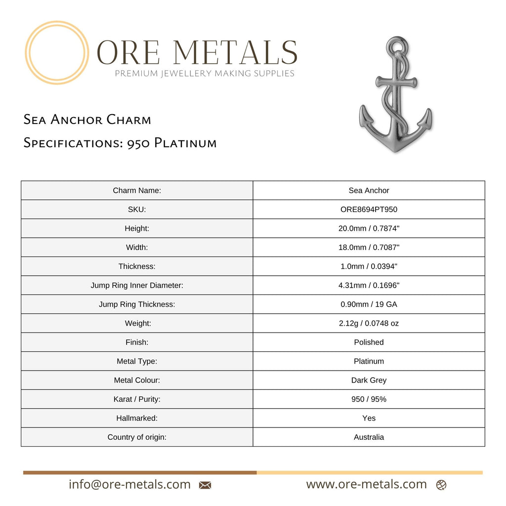 950 Platinum - Sea Anchor Charm