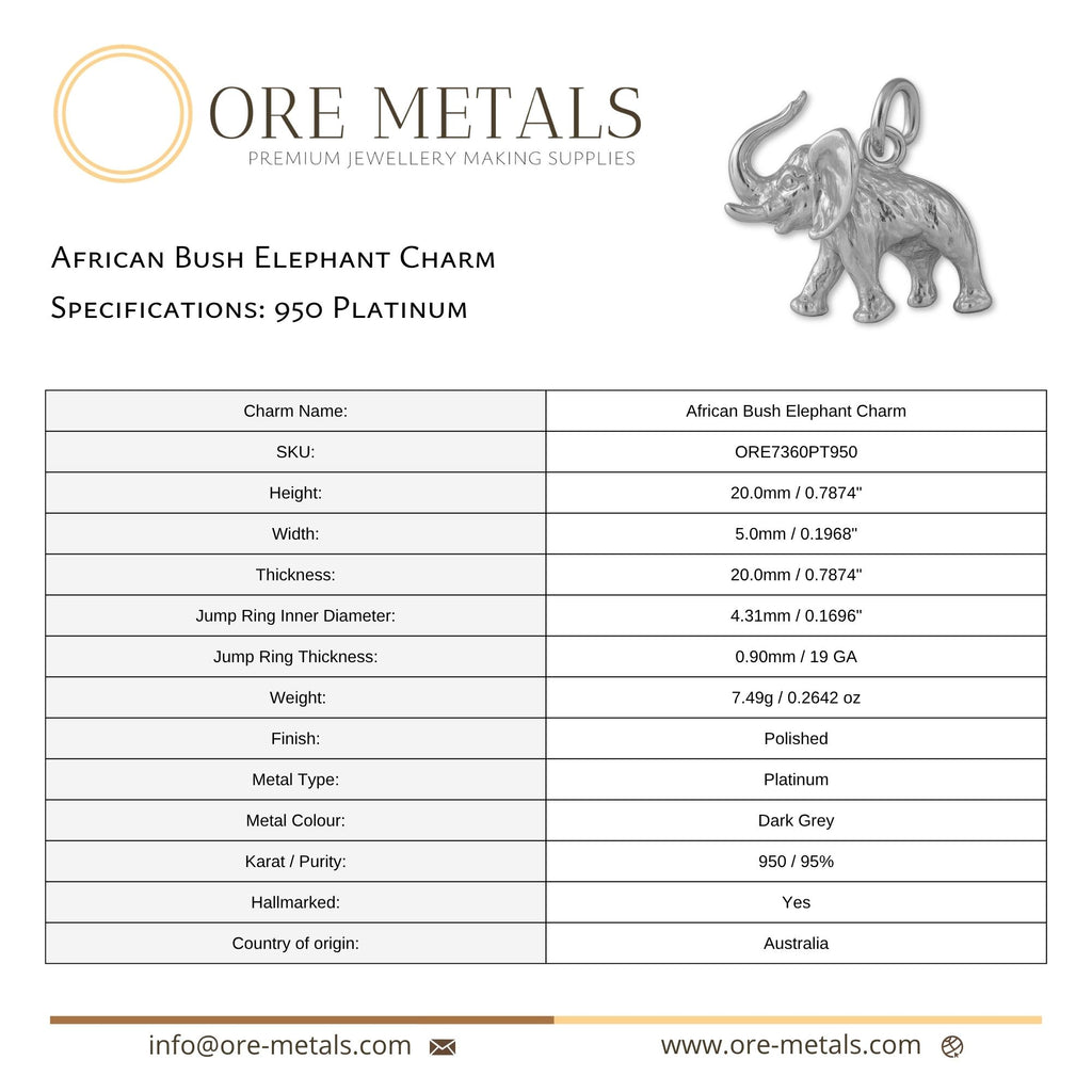 950 Platinum - African Bush Elephant Charm