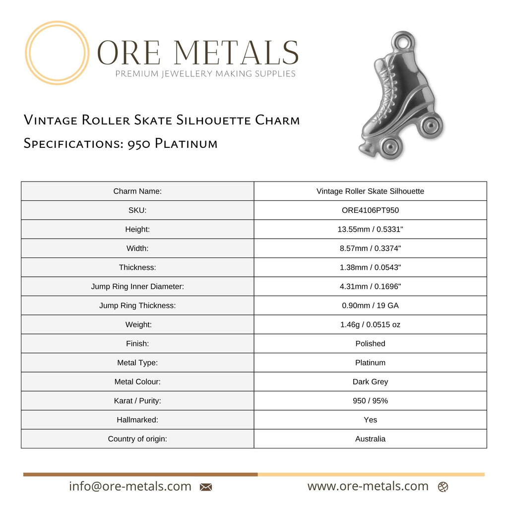 950 Platinum - Vintage Roller Skate Silhouette Charm