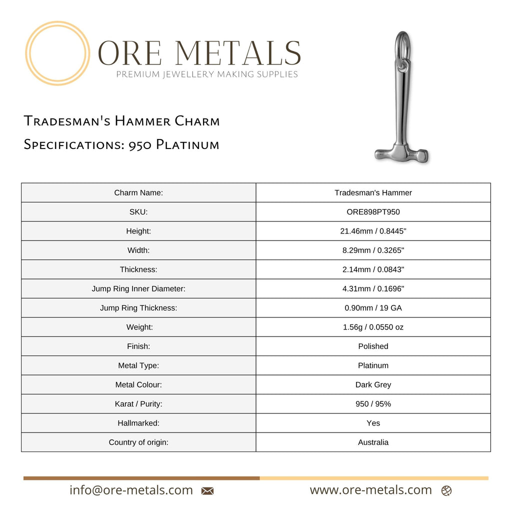 950 Platinum - Tradesman's Hammer Charm