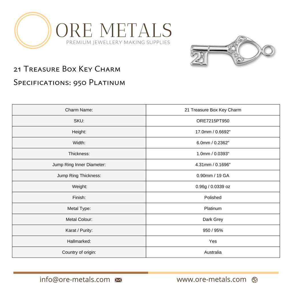 950 Platinum - 21 Treasure Box Key Charm