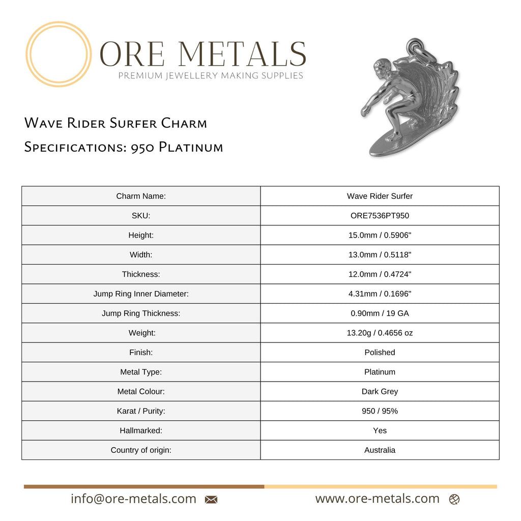950 Platinum - Wave Rider Surfer Charm