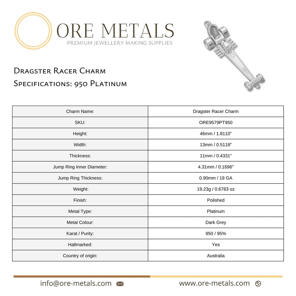 950 Platinum - Dragster Racer Charm
