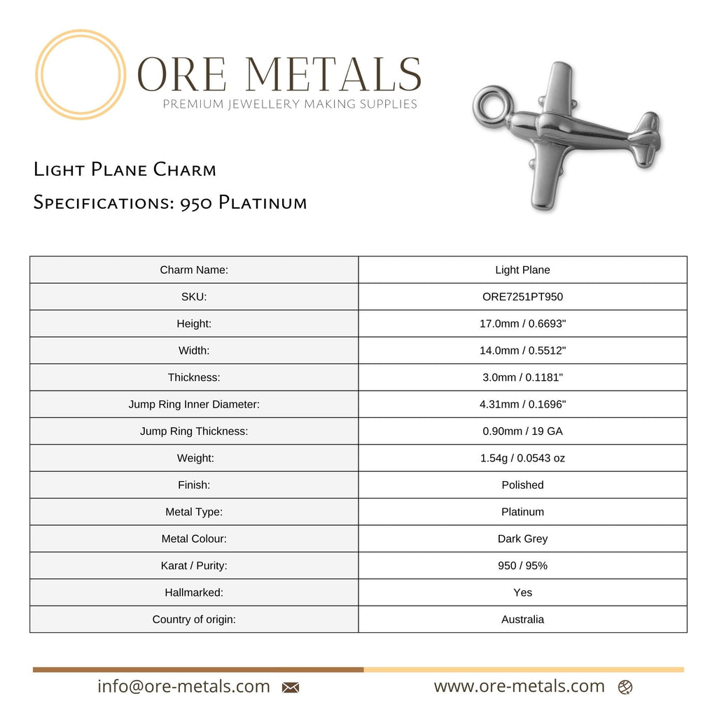 950 Platinum - Light Plane Charm