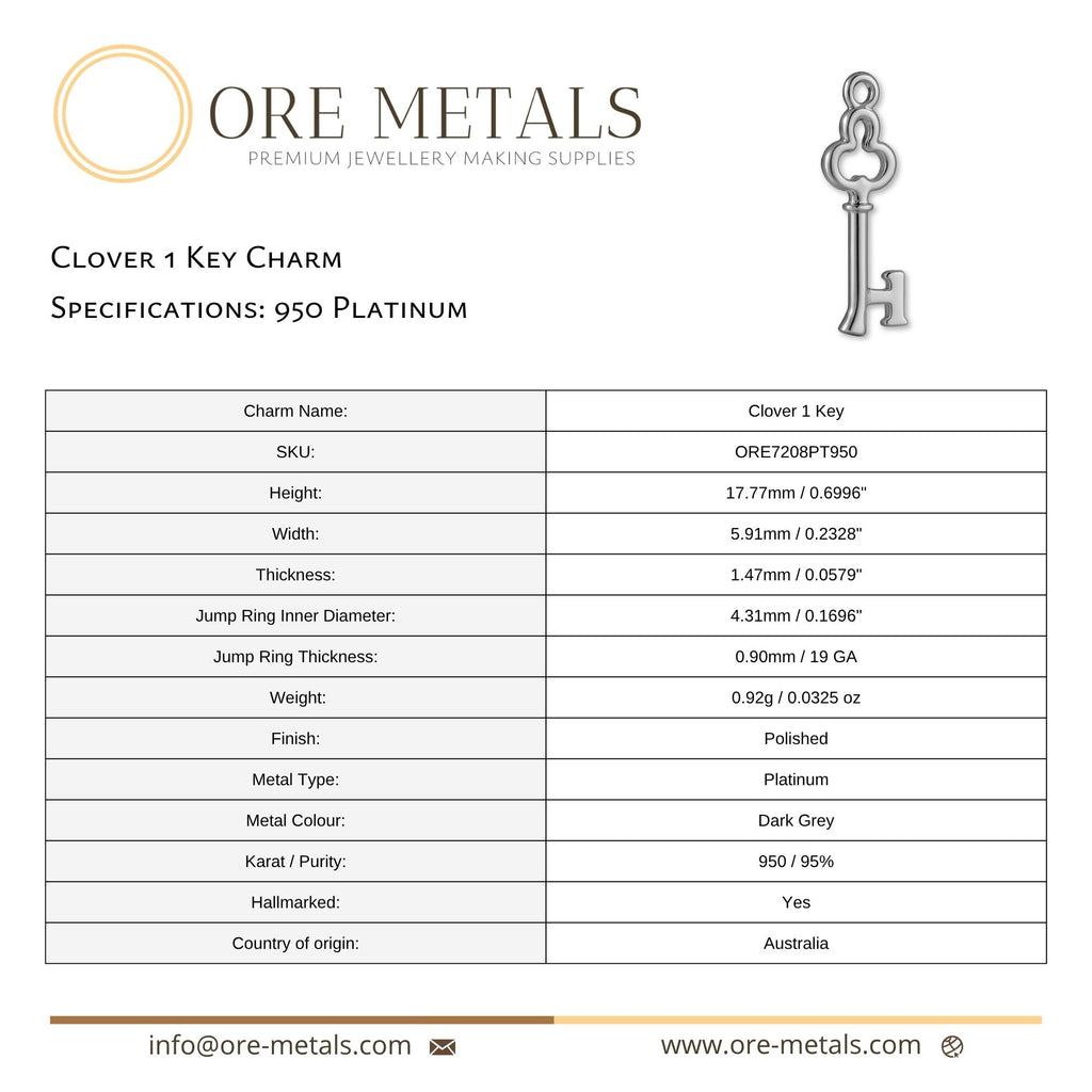 950 Platinum - Clover 1 Key Charm