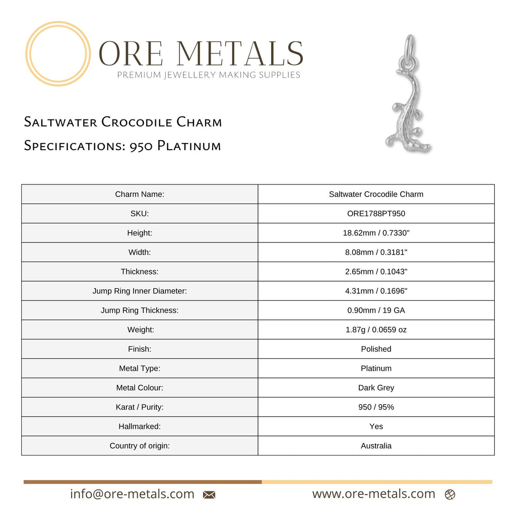 950 Platinum - Saltwater Crocodile Charm