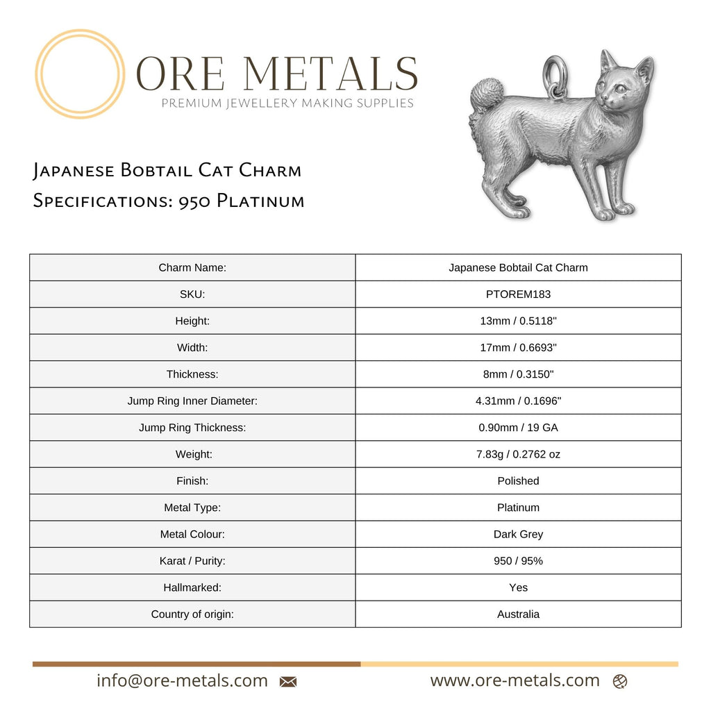 950 Platinum - Japanese Bobtail Cat Charm