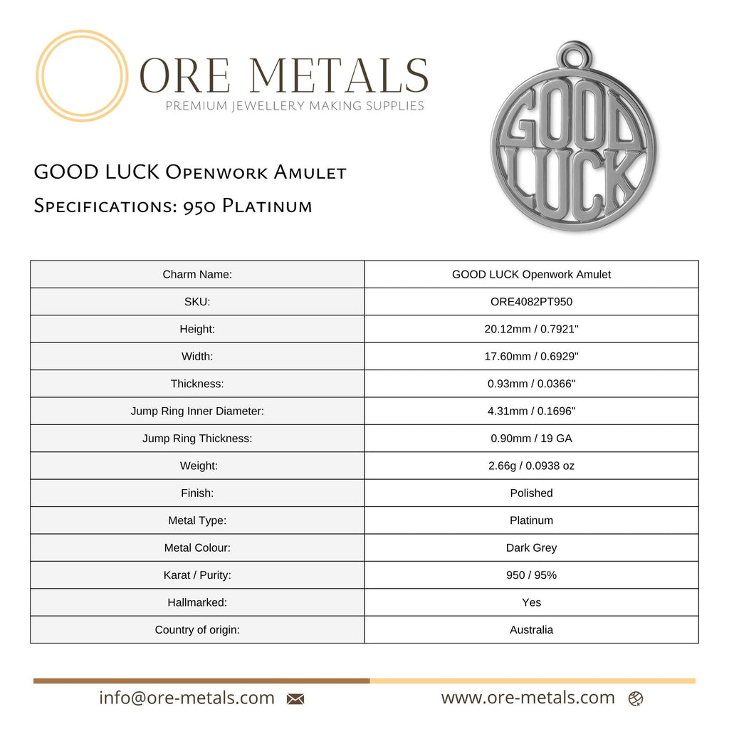 950 Platinum - GOOD LUCK Openwork Charm