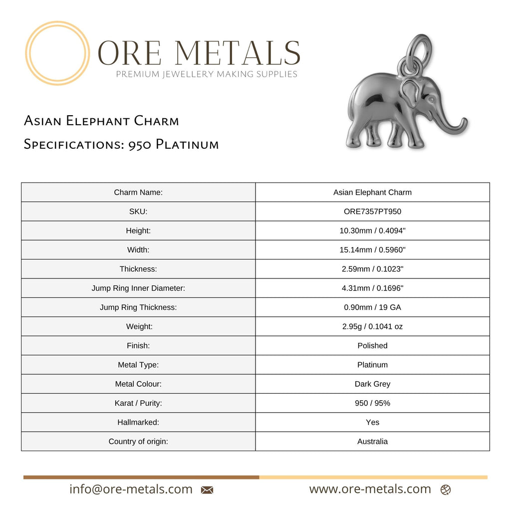 950 Platinum - Asian Elephant Charm
