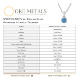 925 Sterling Silver - December Birthstone Necklace | Blue Topaz