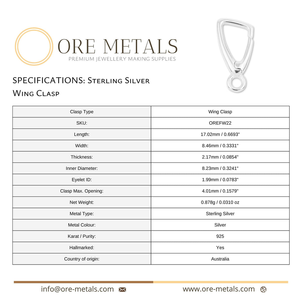 925 Sterling Silver - Wing Clasp