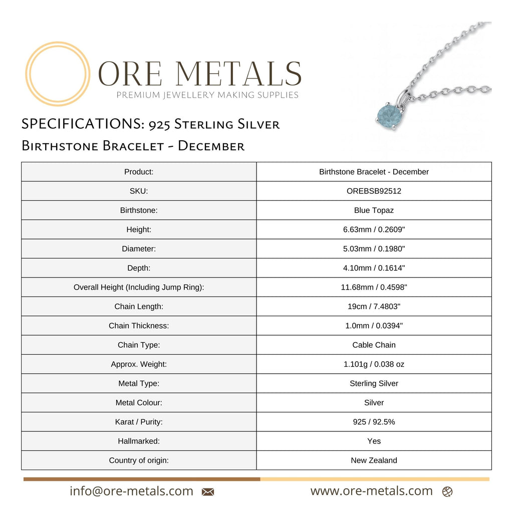 925 Sterling Silver | Blue Topaz- December Birthstone Bracelet