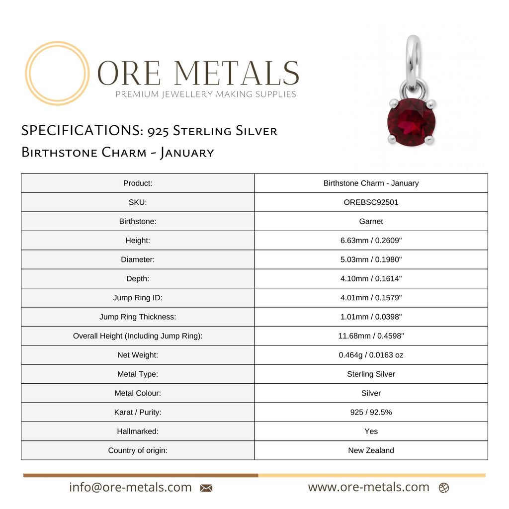 925 Sterling Silver | Garnet - January Birthstone Charm