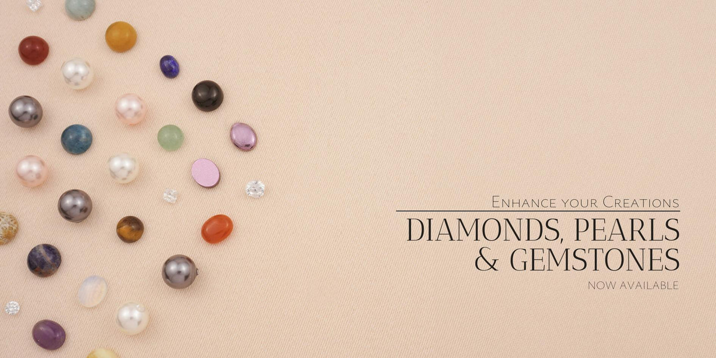 Feature stones including cabochons, diamonds, pearls and purple gold stones for jewellery making