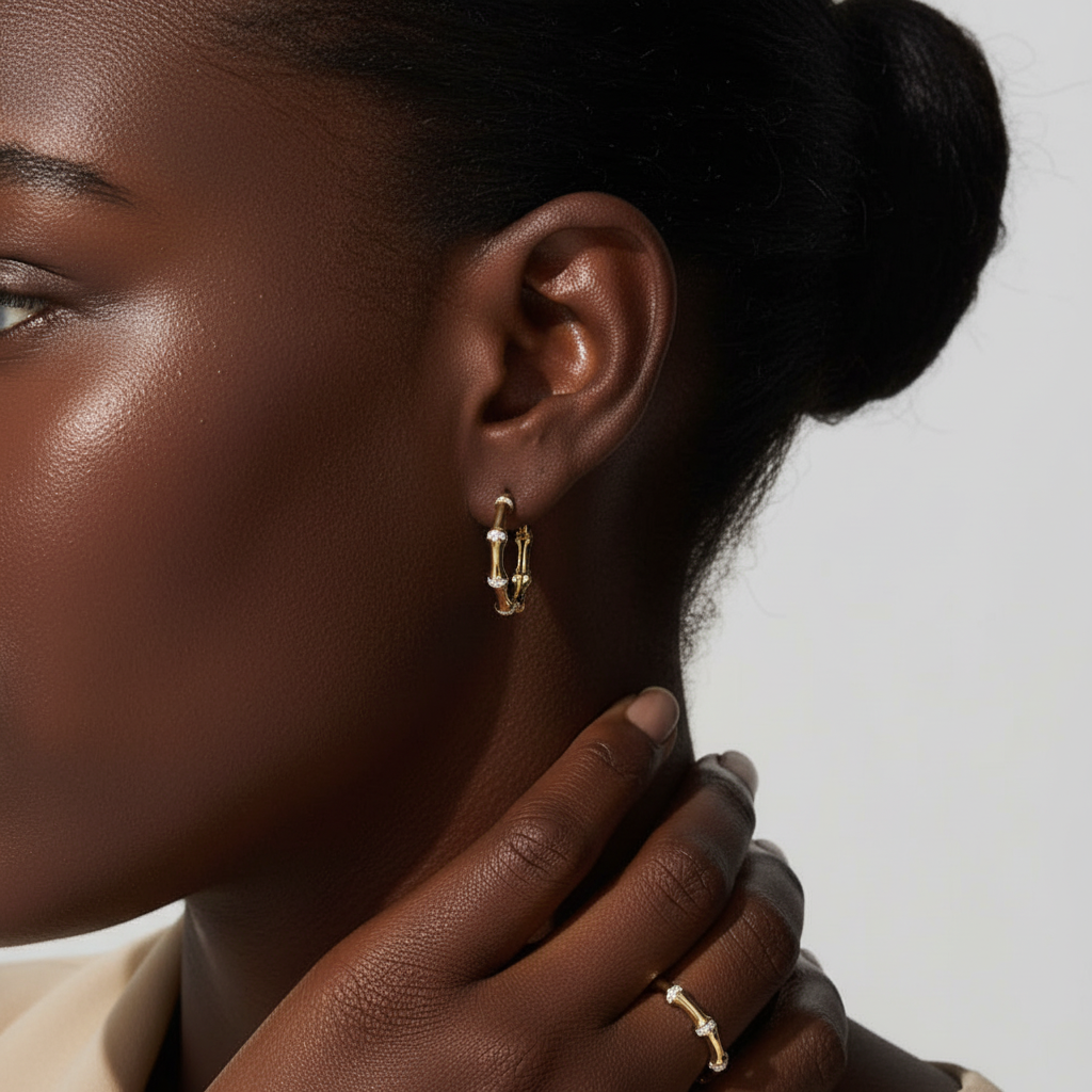 18ct Yellow Gold | 0.2ct GH/SI - Bone Diamond Hoop Earrings