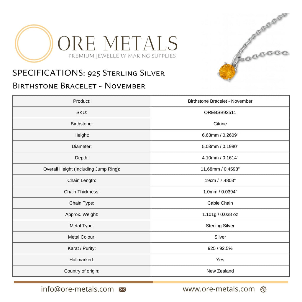 925 Sterling Silver | Citrine - November Birthstone Bracelet