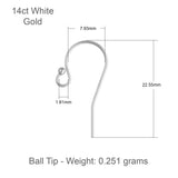 14ct White Gold - Ball Tip Ear Hooks
