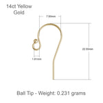 14ct Yellow Gold - Ball Tip Ear Hooks
