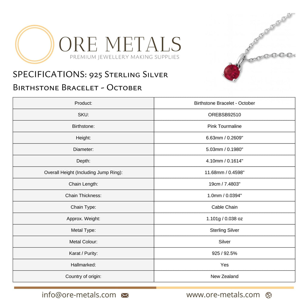 925 Sterling Silver | Pink Tourmaline - October Birthstone Bracelet