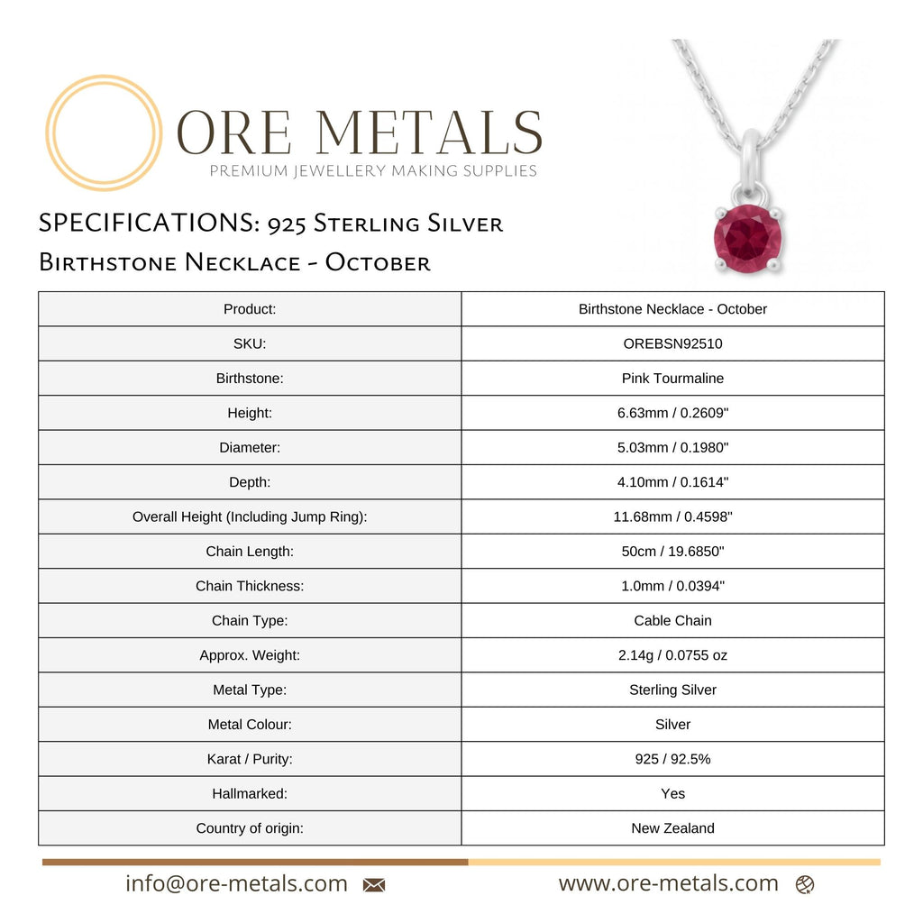 925 Sterling Silver - October Birthstone Necklace | Pink Tourmaline