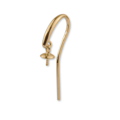 18ct Yellow Gold - Swinging Pearl Cup Ear Hooks